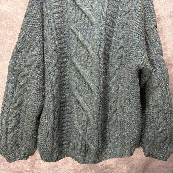 VTG 80s LL Bean Handknit Cable Knit Fisherman Sweater Mens Large Wool Dark Green - Picture 3 of 12